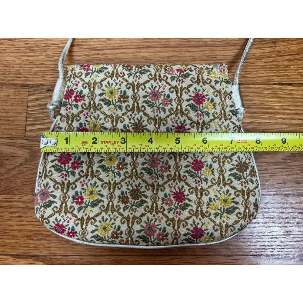 Vintage La Regale Gold Evening Bag Shoulder Purse Beaded Strap Embroidered